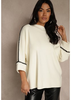 Jasnobeżowy Sweter Ozdobiony Lamówką na Rękawach Tusenna ze sklepu renee.pl w kategorii Swetry damskie - zdjęcie 188501041
