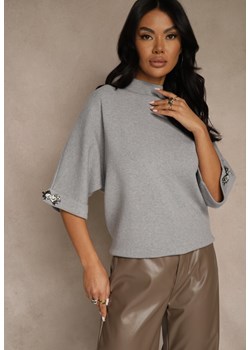 Szary Sweter z Cyrkoniami przy Rękawach Corentusa ze sklepu renee.pl w kategorii Swetry damskie - zdjęcie 188502060