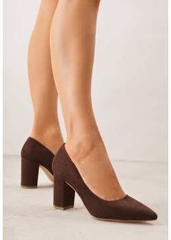 Ciemnobrązowe Casualowe Czółenka na Słupku Vices z Wkładką ze Skóry Naturalnej Maidra ze sklepu renee.pl w kategorii Czółenka - zdjęcie 188502221