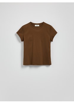 Reserved - T-shirt z domieszką jedwabiu - brązowy ze sklepu Reserved w kategorii Bluzki damskie - zdjęcie 188502471
