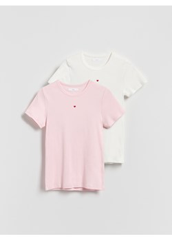 Reserved - Bawełniany t-shirt z haftem 2 pack - pastelowy róż ze sklepu Reserved w kategorii Piżamy damskie - zdjęcie 188504543