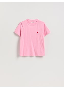 Reserved - T-shirt z sercem - pastelowy róż ze sklepu Reserved w kategorii Bluzki damskie - zdjęcie 188504630