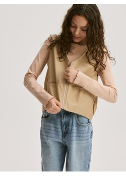 Reserved - Kamizelka z imitacji skóry - beżowy ze sklepu Reserved w kategorii Kamizelki dziewczęce - zdjęcie 188504834