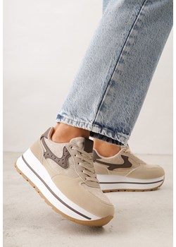 Beżowe Sneakersy na Grubej Podeszwie z Perforacją i Tweedowymi Wstawkami Idaphyphe ze sklepu born2be.pl w kategorii Buty sportowe damskie - zdjęcie 188504891