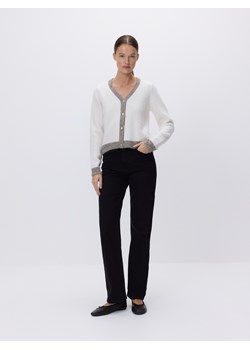 Reserved - Kardigan z kontrastowymi wstawkami - kremowy ze sklepu Reserved w kategorii Swetry damskie - zdjęcie 188507032