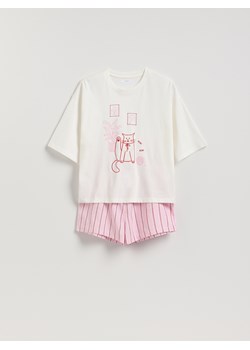 Reserved - Dwuczęściowa piżama z kotem - różowy ze sklepu Reserved w kategorii Piżamy damskie - zdjęcie 188507423