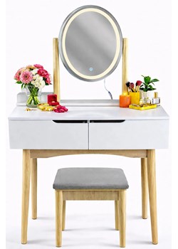 Toaletka Z Podświetlanym Lustrem I Szarym Taboretem R9-A35 ze sklepu Edinos.pl w kategorii Toaletki - zdjęcie 188510054