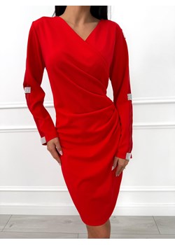 Czerwona Sukienka z Marszczeniem ze sklepu ModnaKiecka.pl w kategorii Sukienki - zdjęcie 188512412