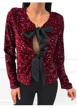 Bordowa Cekinowa Bluzka Narzutka z Wiązaniem ze sklepu ModnaKiecka.pl w kategorii Bluzki damskie - zdjęcie 188512421