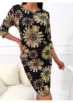 Czarna Prosta Sukienka w Żółty Wzór ze sklepu ModnaKiecka.pl w kategorii Sukienki - zdjęcie 188512444