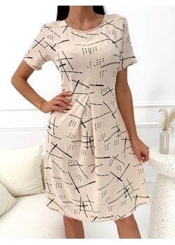 Beżowa Rozkloszowana Sukienka ze Wzorem ze sklepu ModnaKiecka.pl w kategorii Sukienki - zdjęcie 188512452