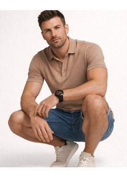 Koszulka polo męska beżowa Recea ze sklepu Recea.pl w kategorii T-shirty męskie - zdjęcie 188512494