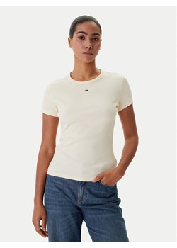 Tommy Jeans T-Shirt Essential DW0DW17383 Beżowy Slim Fit ze sklepu MODIVO w kategorii Bluzki damskie - zdjęcie 188514331