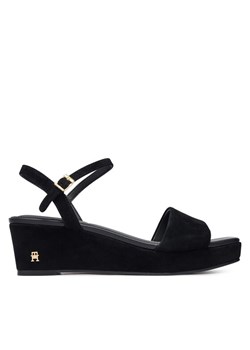 Tommy Hilfiger Sandały Suede Wrapped Mid Wedge FW0FW09235 Czarny ze sklepu MODIVO w kategorii Sandały damskie - zdjęcie 188515200