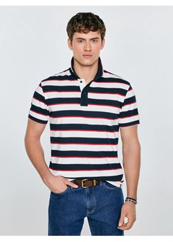 Koszulka męska polo w paski granatowo-biała Seulis 100 ze sklepu Big Star w kategorii T-shirty męskie - zdjęcie 188528260