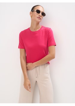 Mohito - Różowy t-shirt z merceryzowanej bawełny - fuksjowy ze sklepu Mohito w kategorii Bluzki damskie - zdjęcie 188530144