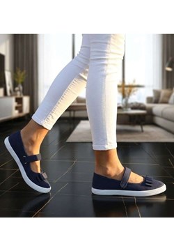 Granatowe materiałowe baleriny na rzep /G6-2 18682 T122/ ze sklepu Pantofelek24.pl w kategorii Balerinki dziecięce - zdjęcie 188532161