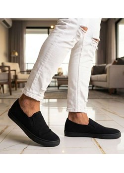 Czarne wsuwane męskie trampki slip on z tkaniny /A1-2 18148 T285/ ze sklepu Pantofelek24.pl w kategorii Trampki męskie - zdjęcie 188532512