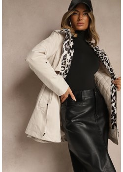 Jasnobeżowa Kurtka Parka Ozdobiona Sznurkami przy Odpinanym Kapturze Loriballe ze sklepu renee.pl w kategorii Kurtki damskie - zdjęcie 188534104