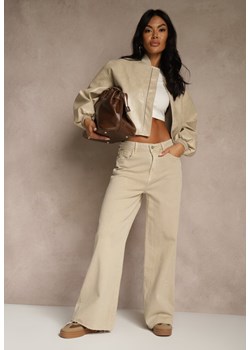 Beżowe Jeansy High Waist Wide Leg Meorise ze sklepu renee.pl w kategorii Jeansy damskie - zdjęcie 188534184