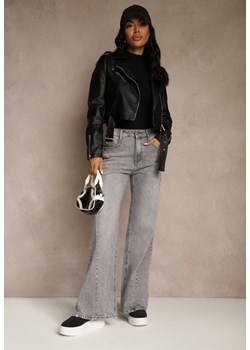 Szare Szerokie Jeansy z Bawełny High Waist Ozdobione Przetarciami Orryna ze sklepu renee.pl w kategorii Jeansy damskie - zdjęcie 188534201