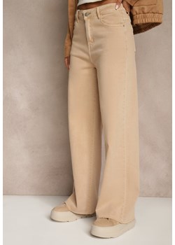 Beżowe Jeansy High Waist Wide Leg z Surowo Zakończonymi Nogawkami Rhelnell ze sklepu renee.pl w kategorii Jeansy damskie - zdjęcie 188534204