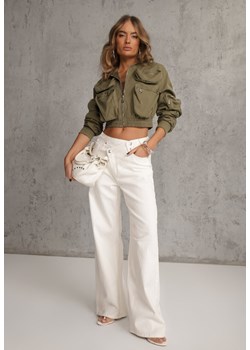 Białe Bawełniane Jeansy Wide Leg z Asymetrycznym Guzikiem Thesiphi ze sklepu renee.pl w kategorii Jeansy damskie - zdjęcie 188534213