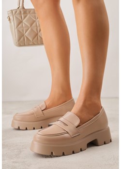 Ciemnobeżowe Mokasyny na Platformie z Tłoczeniem Guinelle ze sklepu renee.pl w kategorii Mokasyny damskie - zdjęcie 188534253