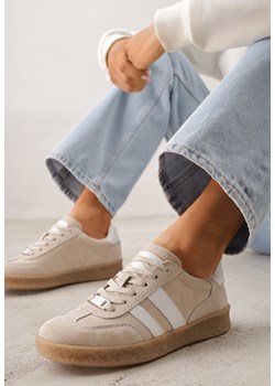 Beżowe Skórzane Sneakersy Typu Tenisówki Ozdobione Paskami Brethanthei ze sklepu renee.pl w kategorii Buty sportowe damskie - zdjęcie 188534271