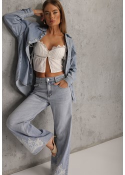 Niebieskie Jeansy Szerokie w Stylu Boho z Ozdobnym Nadrukiem na Nogawkach Endippe ze sklepu renee.pl w kategorii Jeansy damskie - zdjęcie 188534402