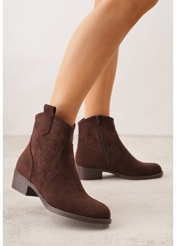 Brązowe Ażurowe Botki na Słupku Typu Kowbojki Iolerine ze sklepu renee.pl w kategorii Botki - zdjęcie 188534511
