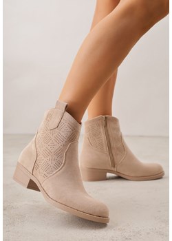 Ciemnobeżowe Ażurowe Botki na Słupku Typu Kowbojki Iolerine ze sklepu renee.pl w kategorii Botki - zdjęcie 188534520