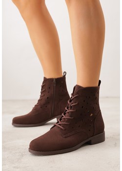 Brązowe Ażurowe Botki ze Sznurowaną Cholewką Sephylia ze sklepu renee.pl w kategorii Botki - zdjęcie 188534583