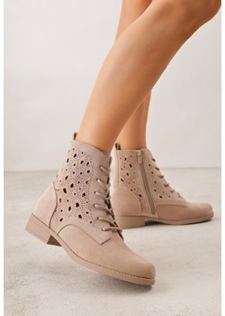 Ciemnobeżowe Ażurowe Botki ze Sznurowaną Cholewką Sephylia ze sklepu renee.pl w kategorii Botki - zdjęcie 188534592