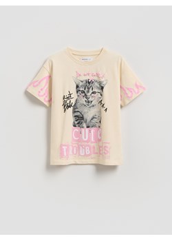 Reserved - T-shirt z nadrukiem - kremowy ze sklepu Reserved w kategorii Bluzki dziewczęce - zdjęcie 188534761