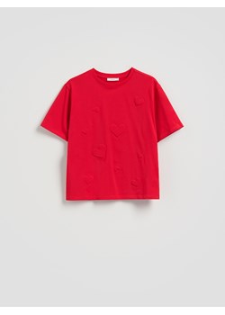 Reserved - T-shirt z haftem w serca - czerwony ze sklepu Reserved w kategorii Bluzki damskie - zdjęcie 188534894