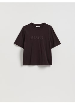 Reserved - T-shirt regular z haftem - ciemnobrązowy ze sklepu Reserved w kategorii Bluzki damskie - zdjęcie 188535271