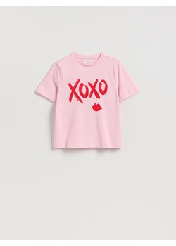 Reserved - T-shirt z nadrukiem - pastelowy róż ze sklepu Reserved w kategorii Bluzki damskie - zdjęcie 188535300