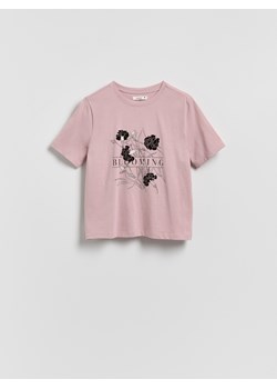 Reserved - Bawełniany t-shirt z nadrukiem - pastelowy róż ze sklepu Reserved w kategorii Bluzki damskie - zdjęcie 188535603