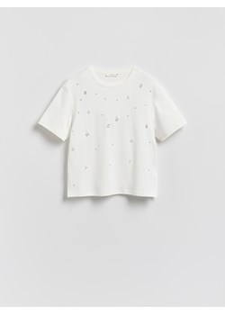Reserved - T-shirt z imitacją pereł - biały ze sklepu Reserved w kategorii Bluzki damskie - zdjęcie 188535661