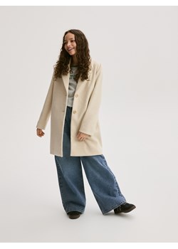Reserved - Jednorzędowy płaszcz - beżowy ze sklepu Reserved w kategorii Płaszcze dziewczęce - zdjęcie 188536723