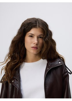 Reserved - T-shirt z domieszką jedwabiu - biały ze sklepu Reserved w kategorii Bluzki damskie - zdjęcie 188536851