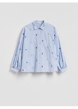 Reserved - Bawełniana koszula z haftem - jasnoniebieski ze sklepu Reserved w kategorii Bluzki damskie - zdjęcie 188537201