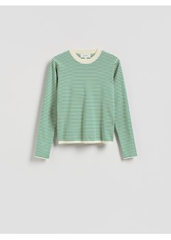 Reserved - Bawełniany longsleeve w paski - zielony ze sklepu Reserved w kategorii Bluzki damskie - zdjęcie 188538301