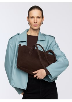 Reserved - Zamszowa torebka shopper - ciemnobrązowy ze sklepu Reserved w kategorii Kuferki - zdjęcie 188538343