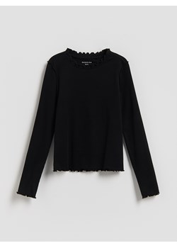 Reserved - Bawełniana koszulka w prążki - czarny ze sklepu Reserved w kategorii Bluzki dziewczęce - zdjęcie 188538621