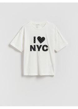 Reserved - T-shirt z aplikacją - złamana biel ze sklepu Reserved w kategorii Bluzki dziewczęce - zdjęcie 188539083