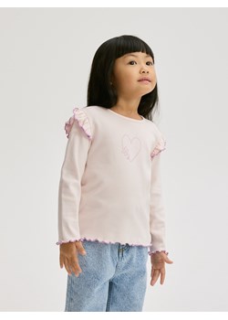 Reserved - Bawełniana bluzka z falbanką - pastelowy róż ze sklepu Reserved w kategorii Bluzki dziewczęce - zdjęcie 188539194
