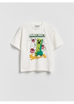 Reserved - Bawełniany t-shirt Minecraft - złamana biel ze sklepu Reserved w kategorii T-shirty chłopięce - zdjęcie 188539501