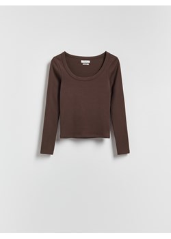 Reserved - Bawełniany longsleeve - ciemnobrązowy ze sklepu Reserved w kategorii Bluzki damskie - zdjęcie 188539874